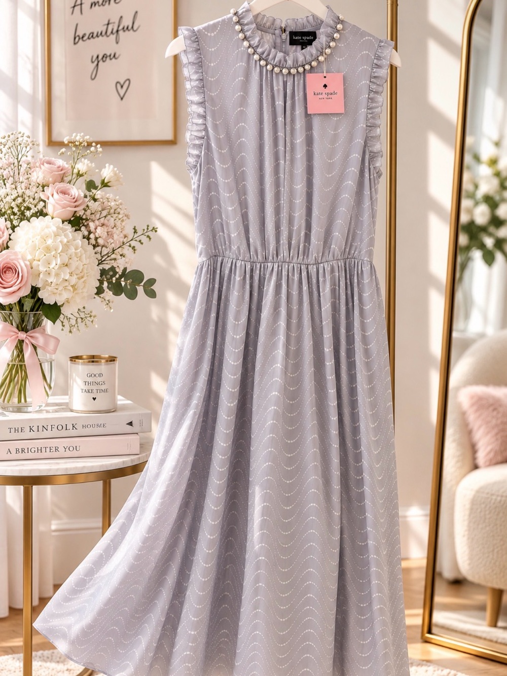 kate spade Lavender Sleeveless Ruffled Neck Midi Dress
